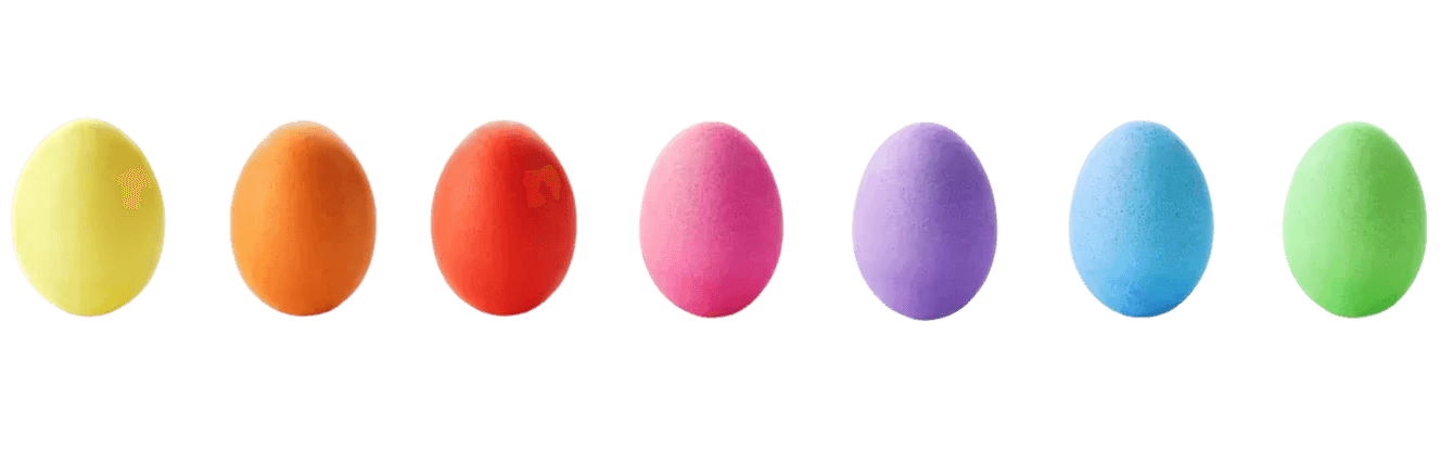 colored eggs in a row.